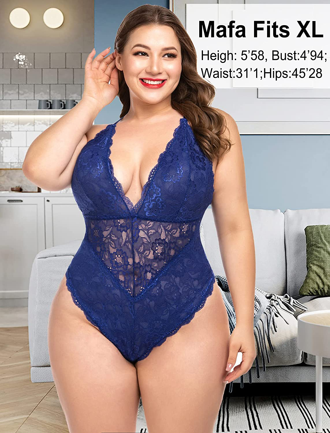 Avidlove Women Snap Crotch Lingerie Sexy Lace Bodysuit Deep V Teddy One Piece Lace Babydoll Apparel & Accessories > Clothing > Underwear & Socks > Lingerie Avidlove