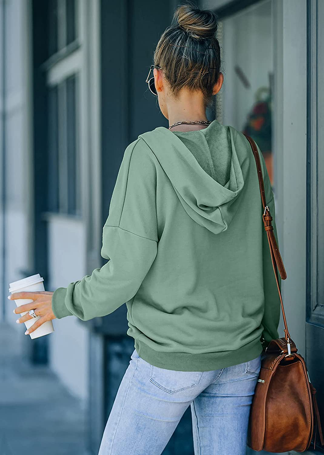 KIRUNDO Women'S Long Sleeve Casual Sweatshirts Women Hoodies Solid Color Button Collar Fall Pullover Tops Apparel & Accessories > Clothing > Activewear Kylie Max
