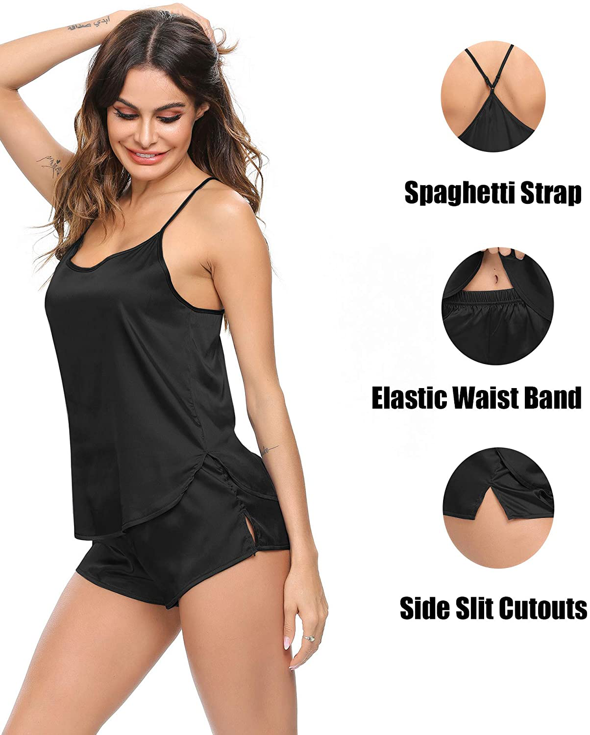 SWOMOG Women'S Satin Pajama Cami Set Sexy Lingerie Silky Sleepwear Nightwear 2 Piece Pj Short Sets Apparel & Accessories > Clothing > Sleepwear & Loungewear Kylie Max