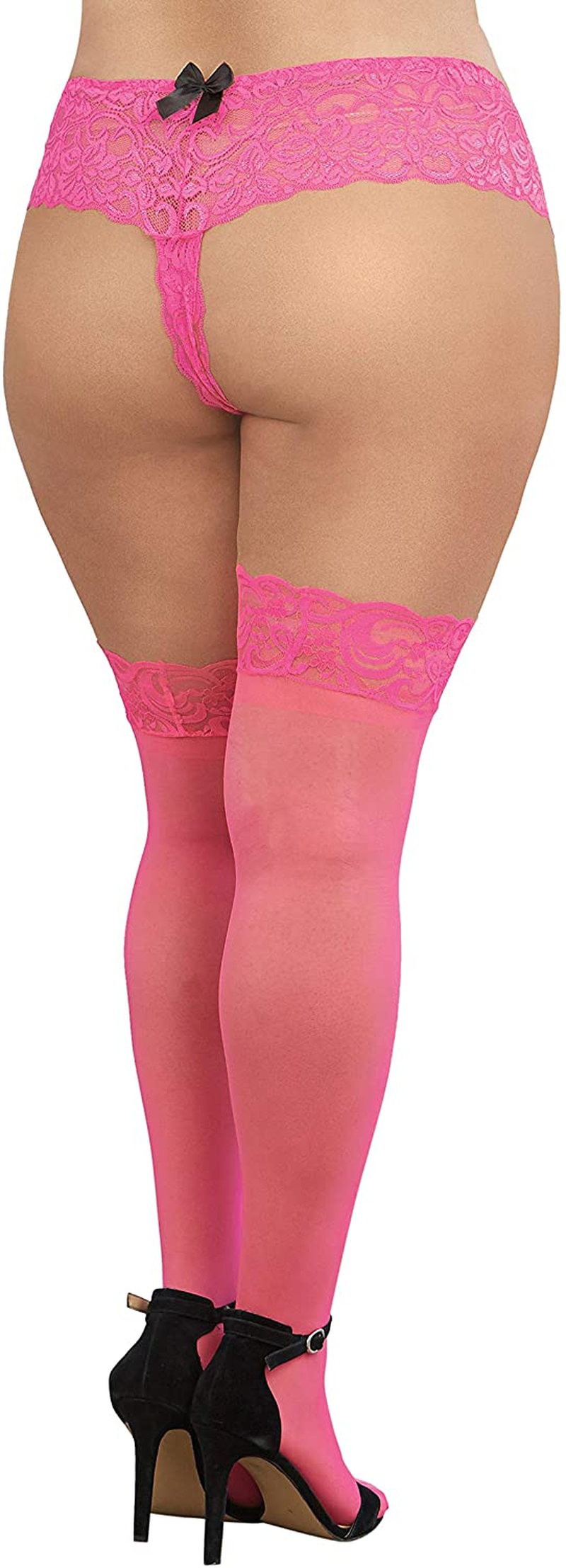 Dreamgirl Women'S Sheer Thigh-High Stockings with Silicone Lace Top Apparel & Accessories > Clothing > Underwear & Socks > Shapewear Dreamgirl