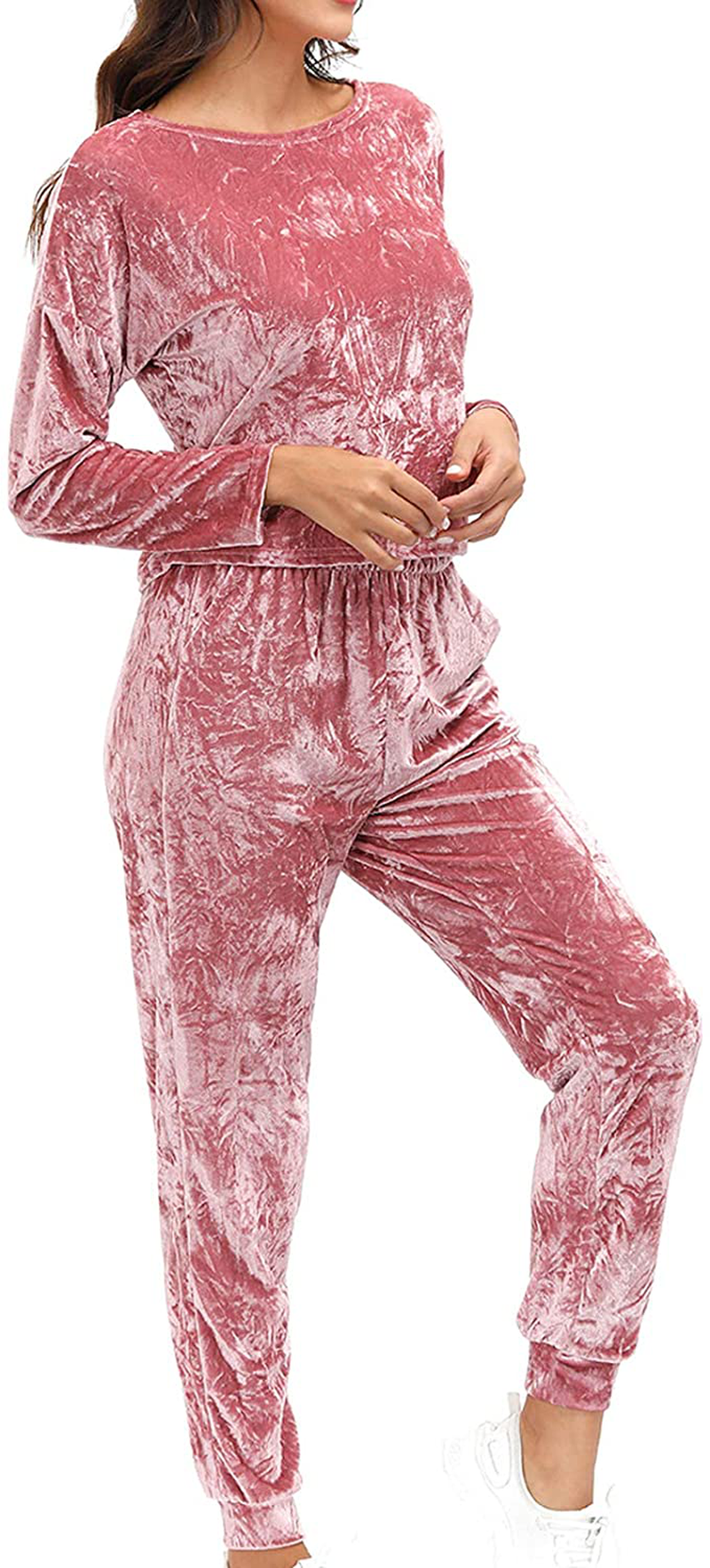 Velvet Lounge Set For Women - Wrinkle Solid Two Piece Loungewear Pajamas Tracksuit Sets Apparel & Accessories > Clothing > Sleepwear & Loungewear > Pajamas Lexiart