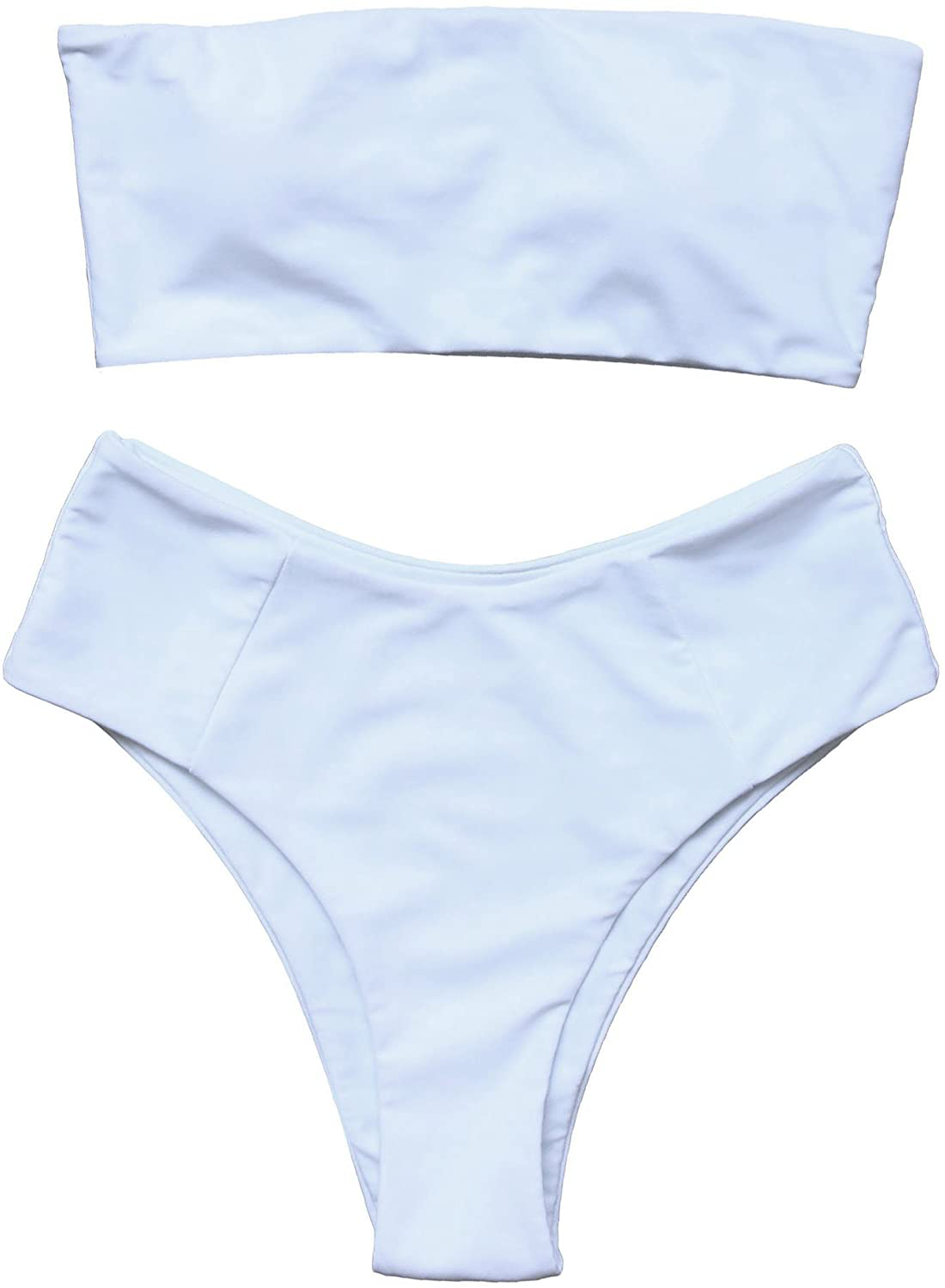 OMKAGI Women's 2 Pieces Bandeau Bikini Swimsuits Off Shoulder High Waist Bathing Suit High Cut Apparel & Accessories > Clothing > Swimwear OMKAGI 3-white X-Large