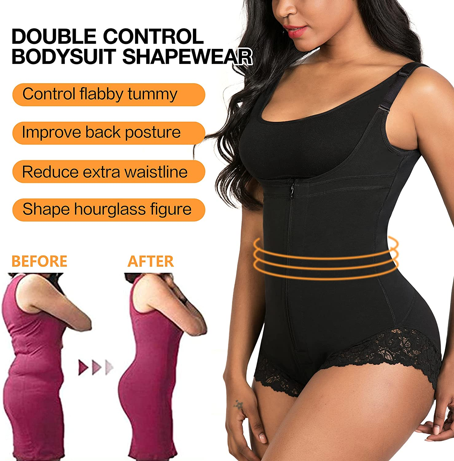 SHAPERX Shapewear for Women Tummy Control Fajas Colombianas Body Shaper Zipper Open Bust Bodysuit Apparel & Accessories > Clothing > Underwear & Socks > Shapewear SHAPERX