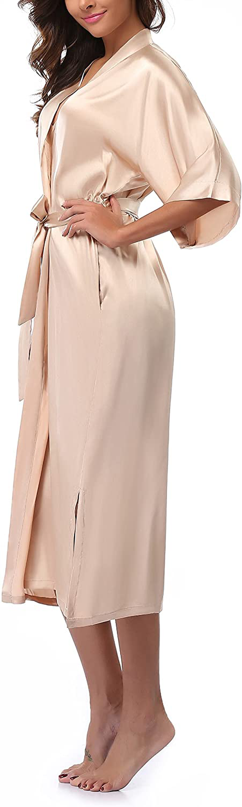 Witbuy Women'S Long Satin Robe Sexy Lightweight Bathrobe Pure Color Sleepwear plus Size Apparel & Accessories > Clothing > Sleepwear & Loungewear > Robes WitBuy