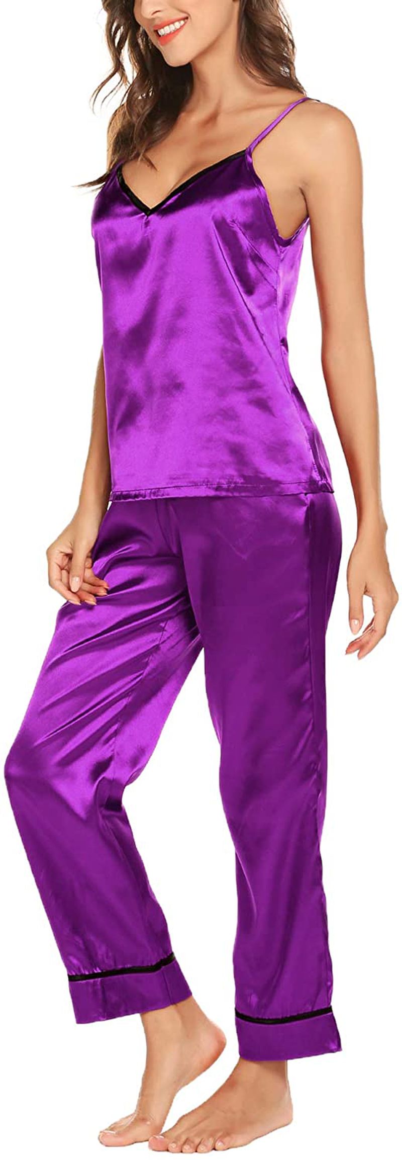 Romanstii Satin Pajamas Set Silk Sleepwear Cami Nightwear Soft Lingerie PJ Set Apparel & Accessories > Clothing > Sleepwear & Loungewear Kylie Max