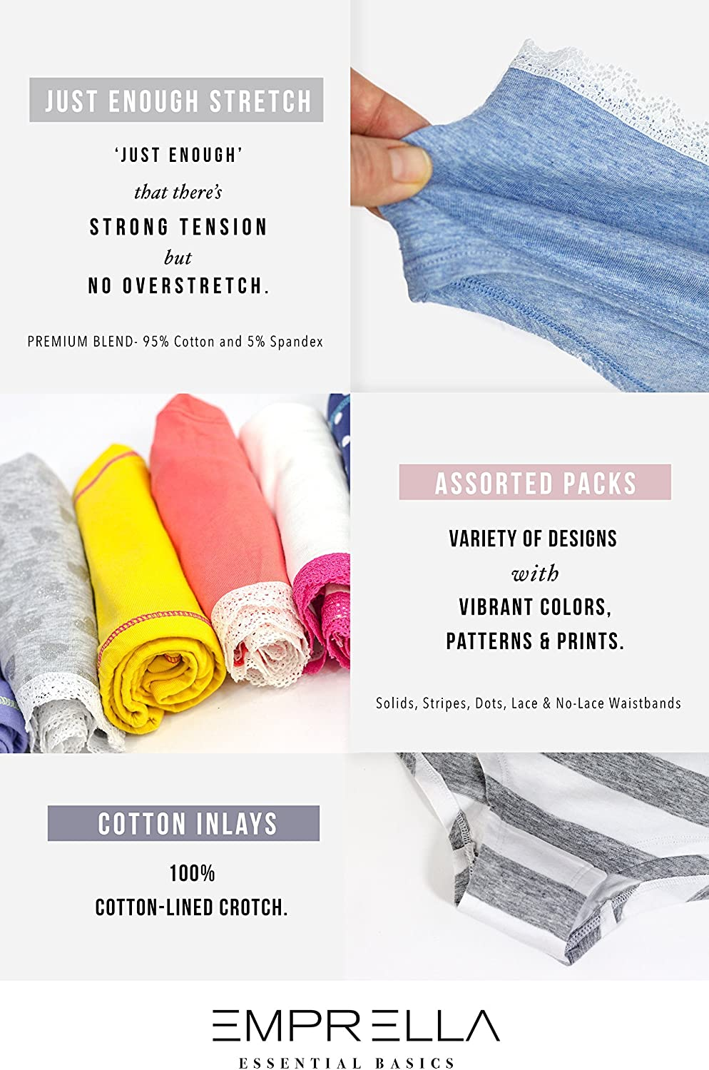 Emprella Cotton Underwear Women, 8 or 5 Pack Womens Bikini Seamless Ladies Cheeky Panty Apparel & Accessories > Clothing > Underwear & Socks > Underwear Emprella