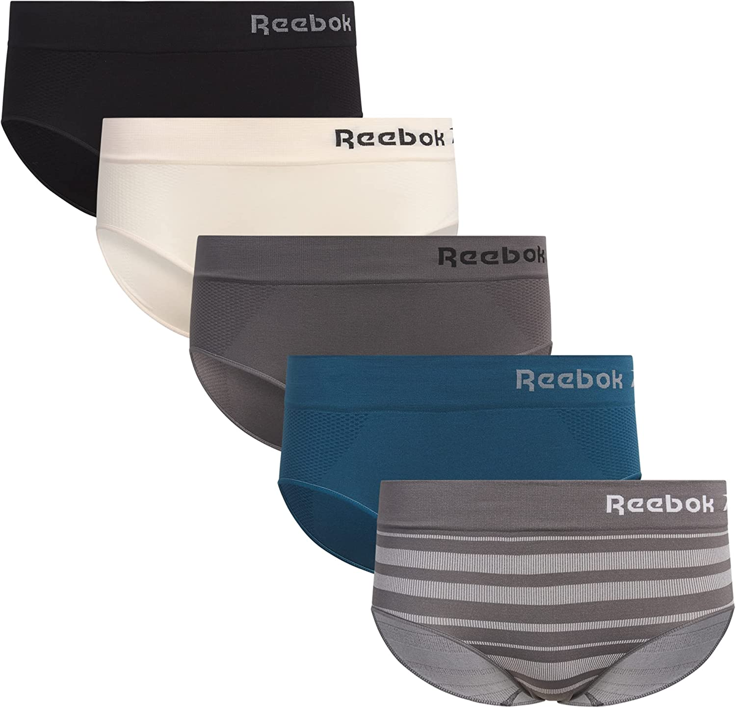 Reebok Women'S Underwear - Seamless Hipster Briefs (5 Pack) Apparel & Accessories > Clothing > Underwear & Socks > Underwear Reebok Grey/Blue/Pink/Black Large