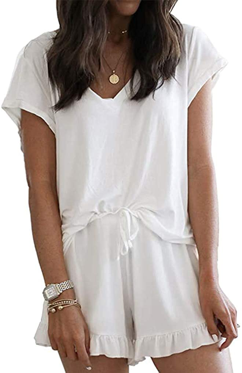 Luckymore Women'S Pajama Short Sleeve Sleepwear Soft Pj Set V Neck Top and Shorts Pajamas Set Apparel & Accessories > Clothing > Sleepwear & Loungewear Kylie Max