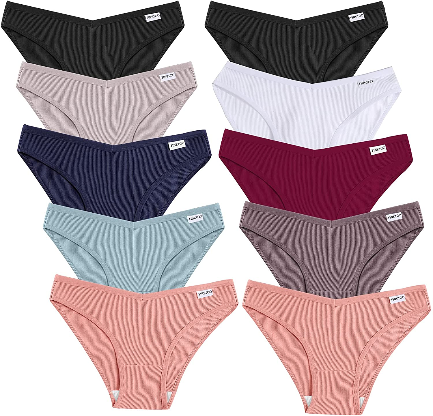 FINETOO 10 Pack Womens Cotton Underwear Soft Stretch Bikini Panties High Cut Panties Sexy Low Rise Hipster Cheeky XS-XL Apparel & Accessories > Clothing > Underwear & Socks > Underwear KYLIE MAX Assorted-10pack X-Large