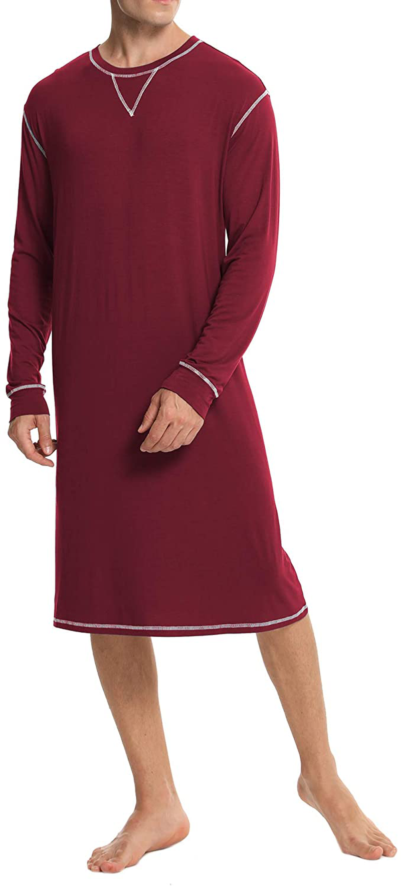 SWOMOG Men'S Nightshirt Long Sleeve Crewneck Modal Nightgown Loose Comfy Sleep Shirt Apparel & Accessories > Clothing > Sleepwear & Loungewear > Nightgowns Kylie Max