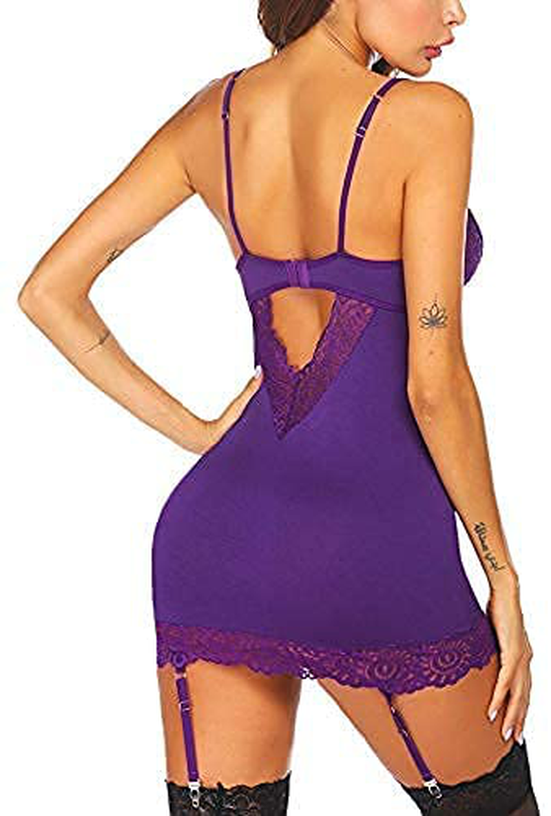 Avidlove Women Lingerie Teddy Bodysuit with Garter Belt Lace Babydoll Full Slips No Stockings Apparel & Accessories > Clothing > Underwear & Socks > Lingerie Avidlove