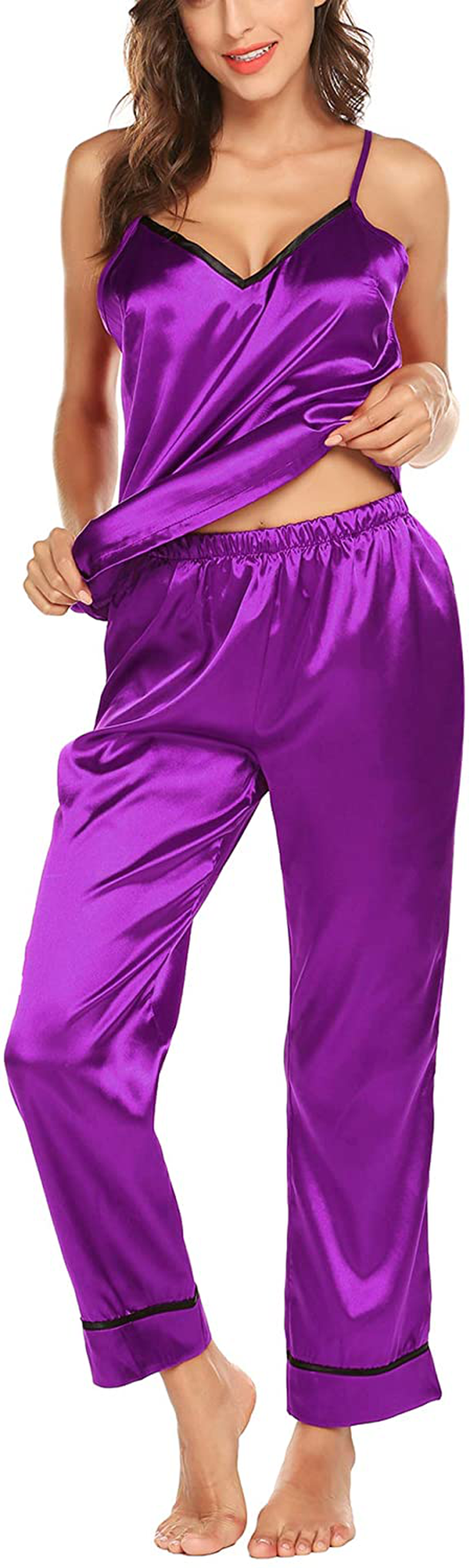 Romanstii Satin Pajamas Set Silk Sleepwear Cami Nightwear Soft Lingerie PJ Set Apparel & Accessories > Clothing > Sleepwear & Loungewear Kylie Max