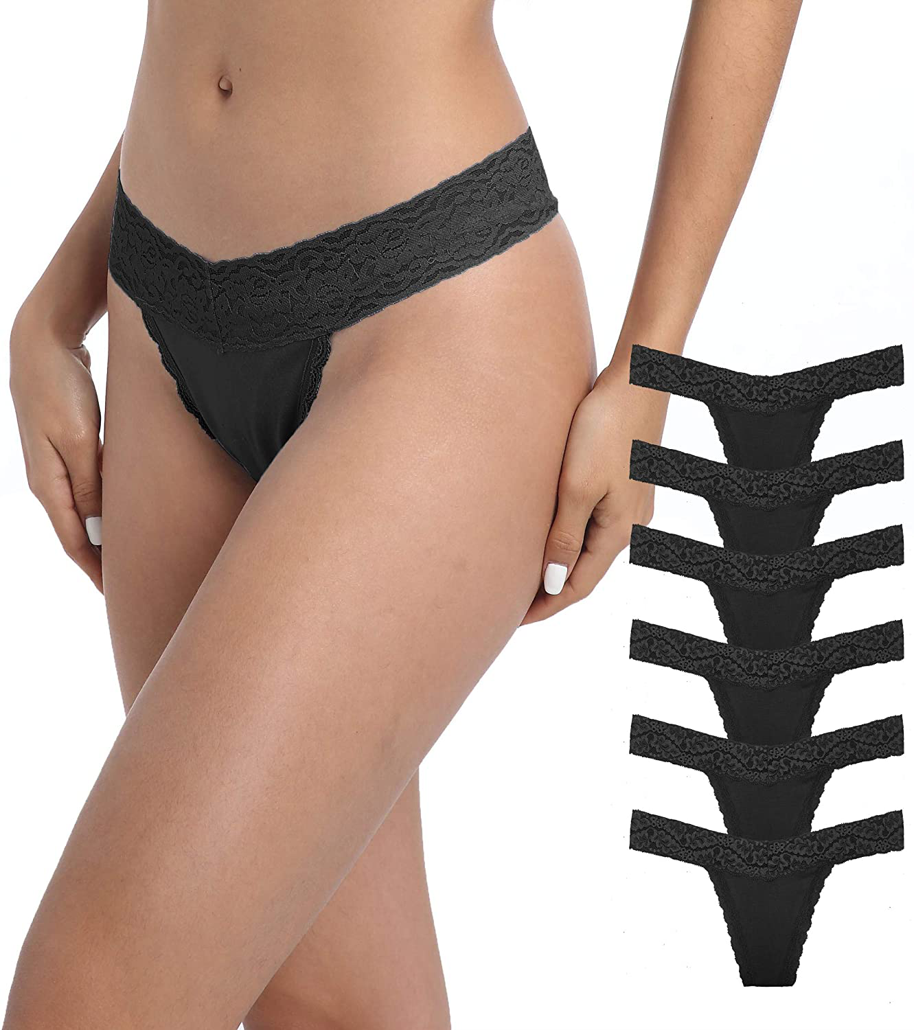 Pmrxi Pack of 10 Sexy Tangas Women Lace Thongs Plus Size Cotton Thongs Panties, Assorted Apparel & Accessories > Clothing > Underwear & Socks > Underwear Pmrxi 6 Pcs Black Cotton Thongs Large