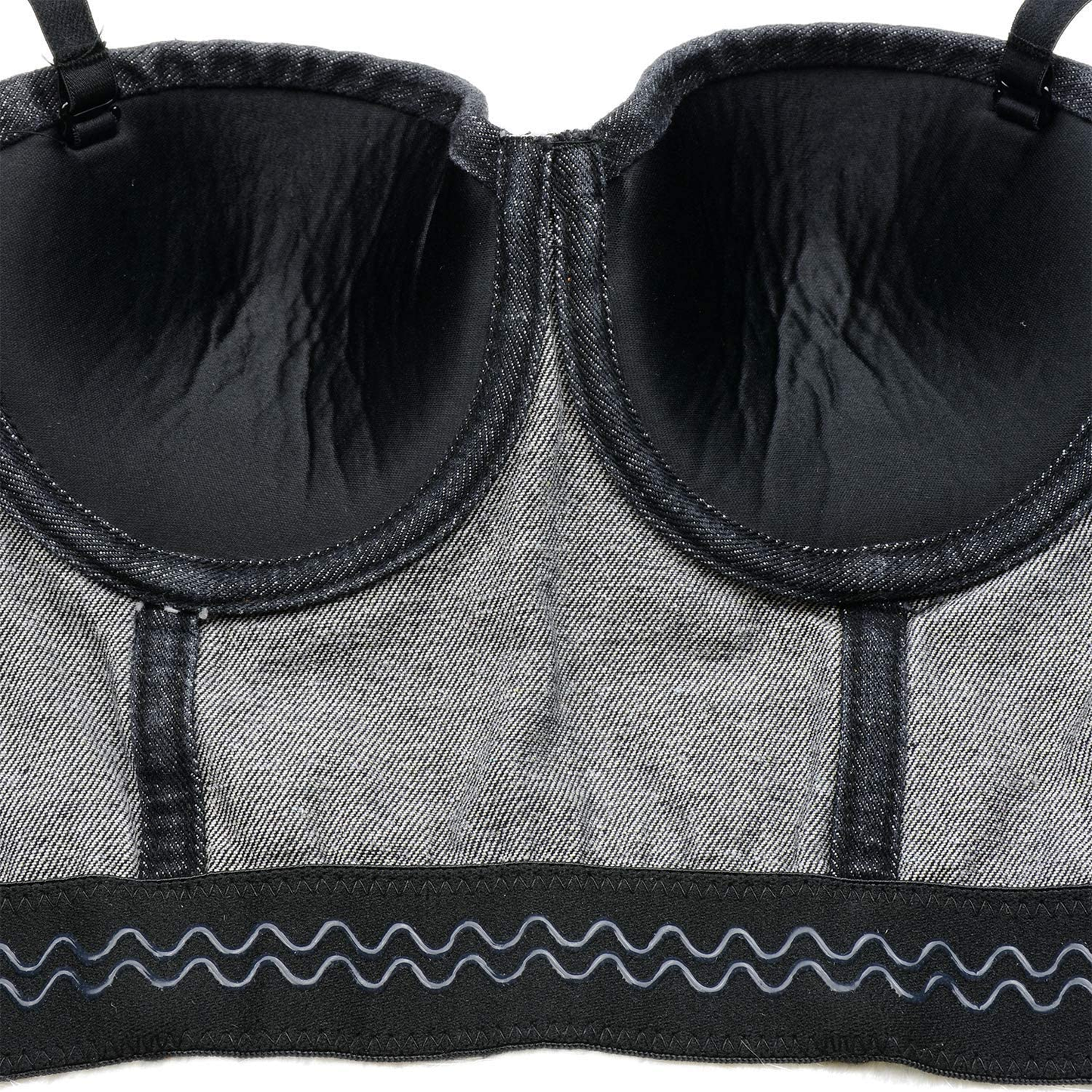 ELLACCI Women'S Denim Bustier Crop Top Jean Corset Top Bra with Detachable Straps Apparel & Accessories > Clothing > Underwear & Socks > Lingerie ELLACCI