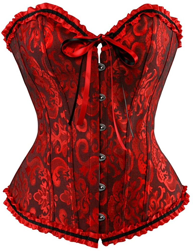 Black Corset Top Waist Trainer Corsets for Women Body Shaper Bustiers Lingerie Renaissance Costume Apparel & Accessories > Clothing > Underwear & Socks > Lingerie CZIFFRA Blackred 5X-Large
