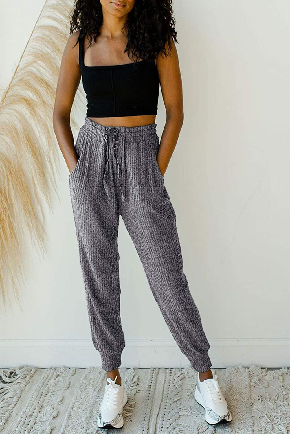 MIROL Women'S Active Drawstring Joggers Pants Elastic Waist Waffle Knit Trousers Athletic Solid Color Sweatpants Apparel & Accessories > Clothing > Activewear Kylie Max