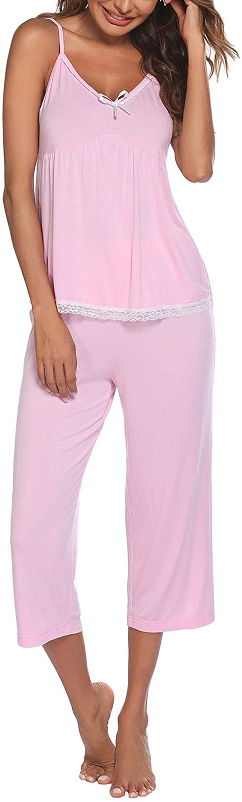 Ekouaer Womens Pajamas Set V-Neck Cami Top and Capris Pants Sleepwear Pjs Set S-XXL Apparel & Accessories > Clothing > Sleepwear & Loungewear Kylie Max
