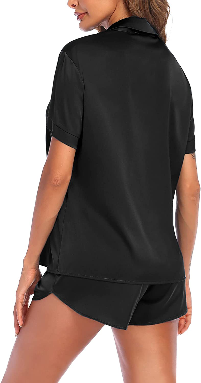 Ekouaer Satin Pajamas Set for Women Short Sleeve Button-Down Tops and Shorts 2 Piece Pjs Silk Sleepwear Apparel & Accessories > Clothing > Sleepwear & Loungewear Kylie Max