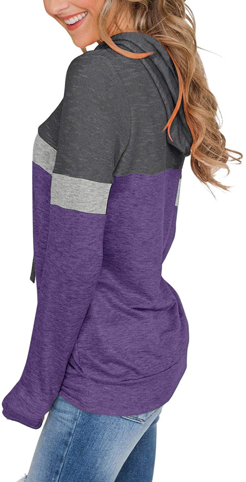 PINKMSTYLE Women'S Casual Color Block Hoodies Tops Long Sleeve Drawstring Pullover Sweatshirts with Pocket(S-Xxl) Apparel & Accessories > Clothing > Activewear Kylie Max