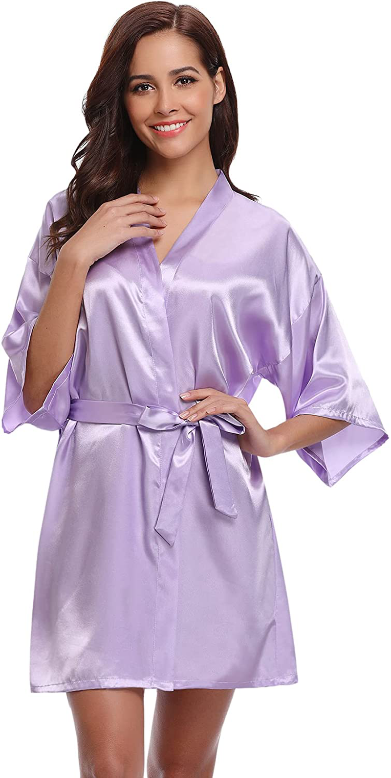 Litherday Women'S Kimono Robe Silk Bathrobe Sleepwear Short Satin Robes for Bridal Bridesmaids Dressing Gown Apparel & Accessories > Clothing > Sleepwear & Loungewear > Robes Litherday