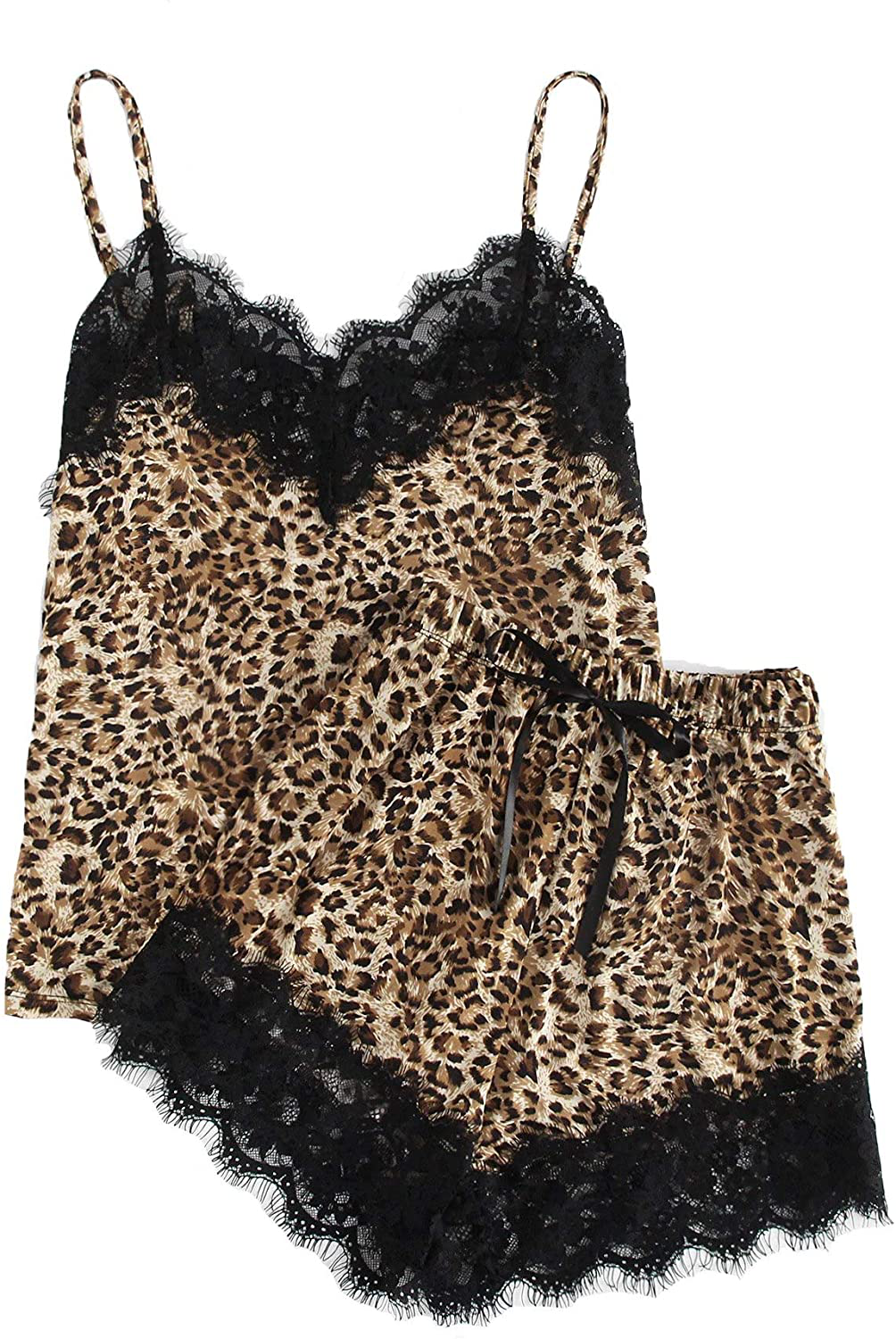 DIDK Women'S Lace Trim Satin Sleepwear Sleepwear Cami and Shorts Pajama Set Apparel & Accessories > Clothing > Sleepwear & Loungewear Kylie Max