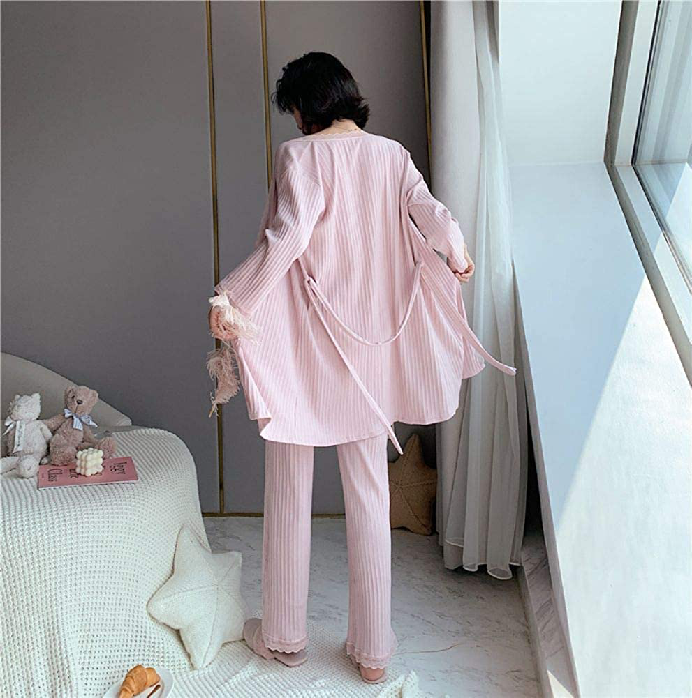SAPJON Women Cotton Pajamas Sets Sexy Lace V-Neck 3 Pieces Sleepwear Robes Cami Pants Nightwear with Chest Pads Apparel & Accessories > Clothing > Sleepwear & Loungewear Kylie Max