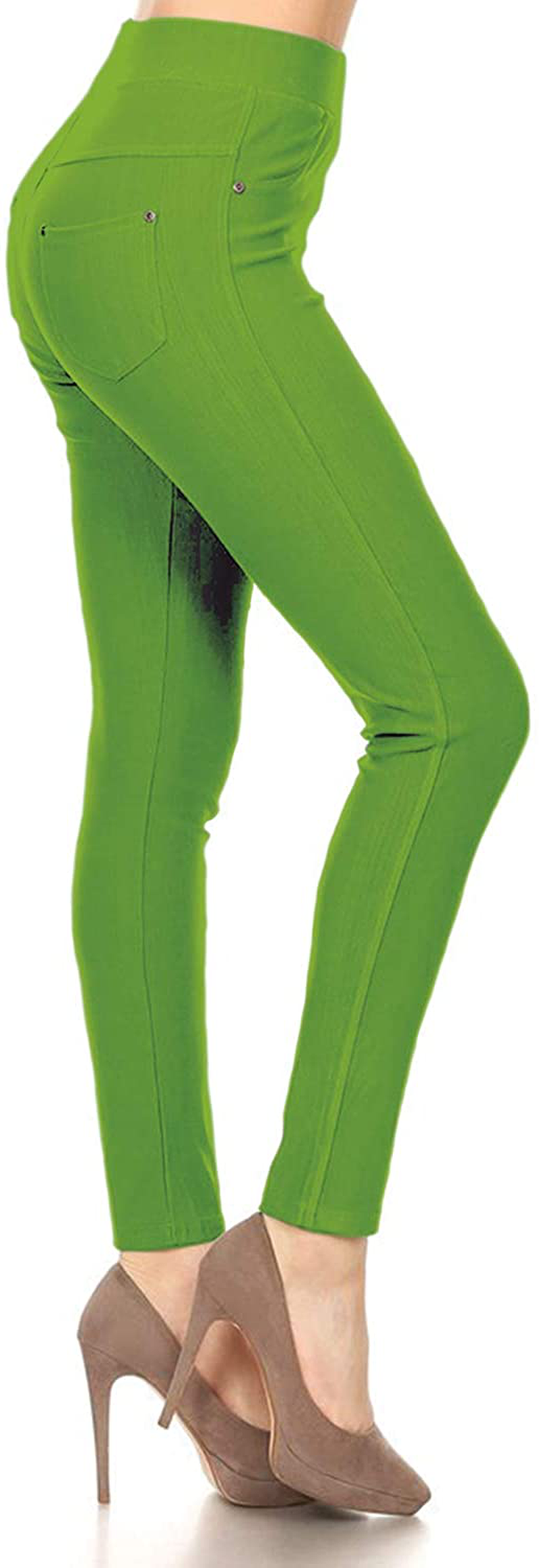 Leggings Depot Premium Quality Women's Cotton Blend Stretch Pull-on Jeggings with Pockets Apparel & Accessories > Clothing > Activewear LEGGINGS DEPOT Lime 2X-3X