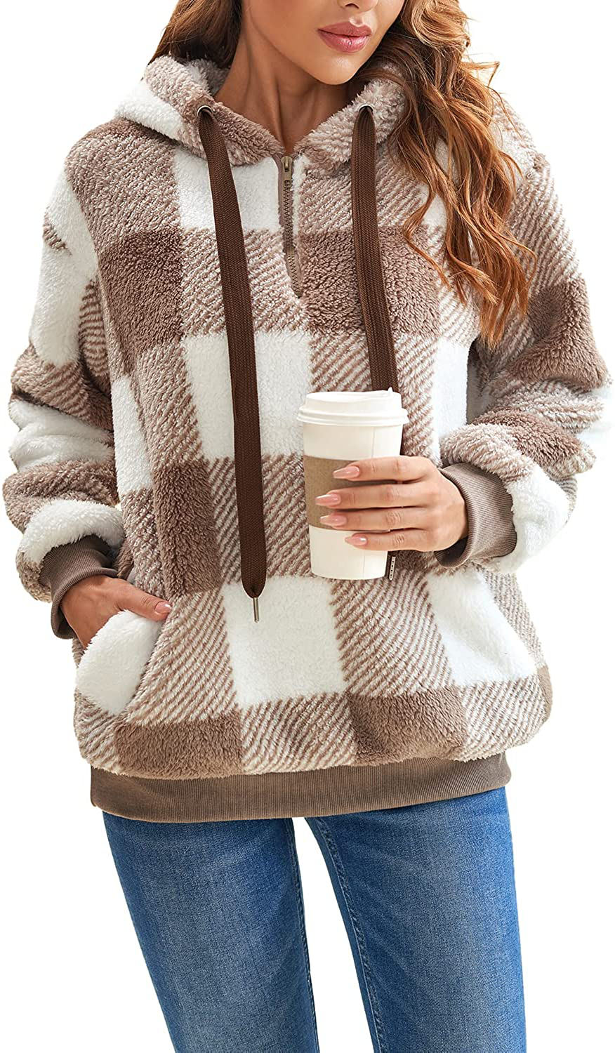 Nirovien Womens Sherpa Pullover Tie Dye Fuzzy Hoodie Double Fleece Sweatshirts Fluffy Oversized Plaid Outerwear Apparel & Accessories > Clothing > Activewear Kylie Max