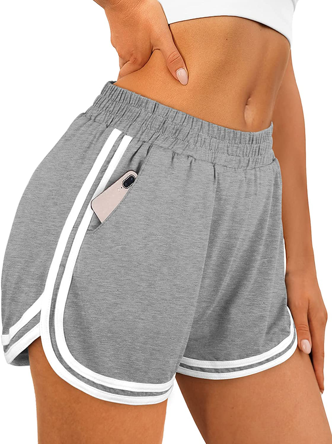 OFEEFAN Womens Athletic Shorts with Pockets Workout Running Summer Lounge Dolphin Shorts Apparel & Accessories > Clothing > Shorts Kylie Max