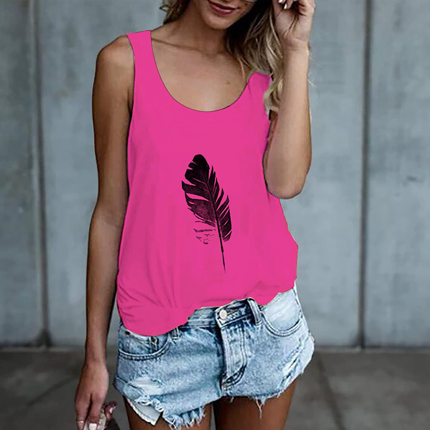 OMSJ Women Shirts Sleeveless Summer Tunic Loose Fit Tank Tops Apparel & Accessories > Clothing > Activewear Kylie Max