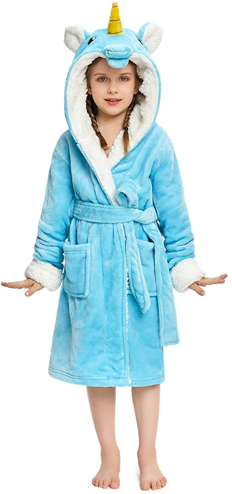 NEWCOSPLAY Girls Robe Soft Hooded Bathrobe Sleepwear Loungewear Gifts for Girls Toddler Kids Apparel & Accessories > Clothing > Sleepwear & Loungewear > Robes Kylie Max