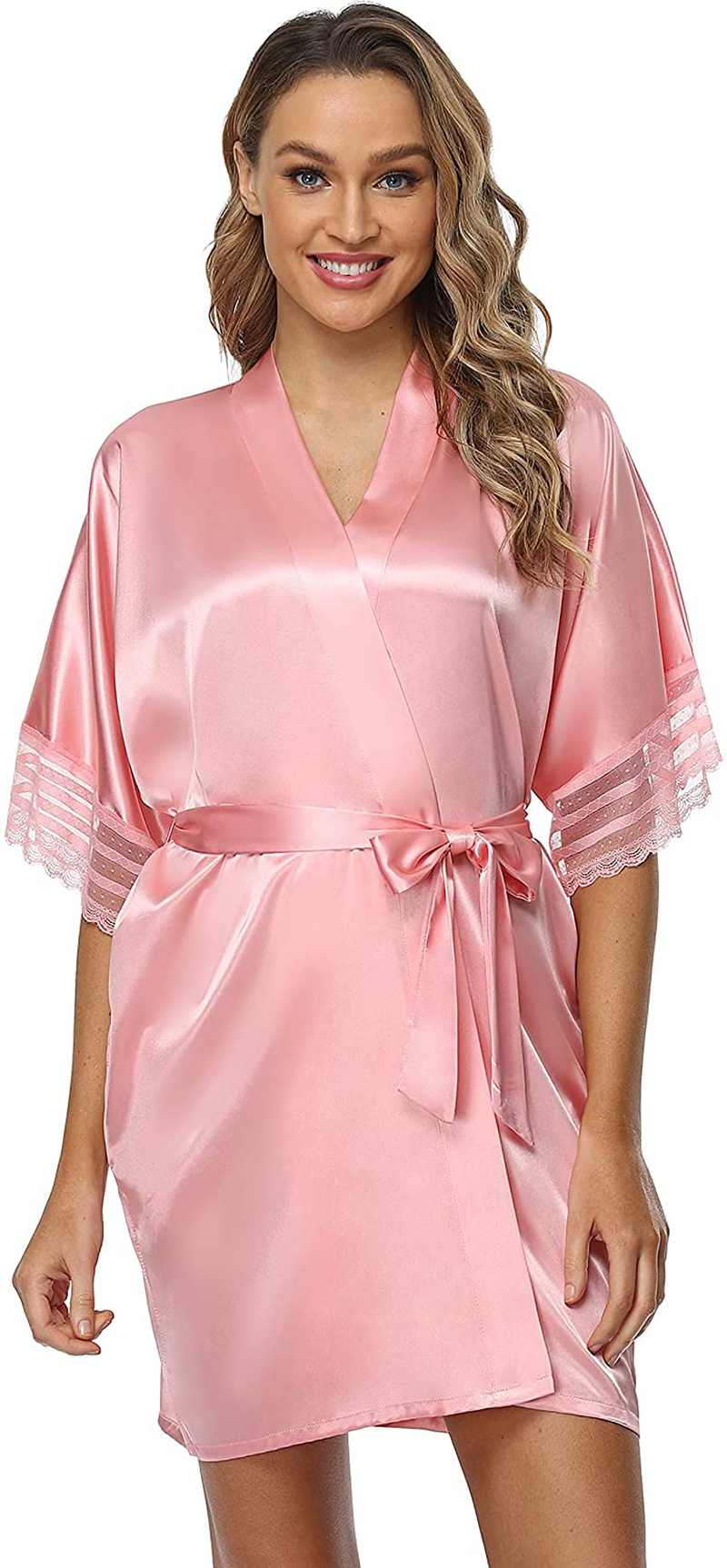 The Bund Women'S Short Robes Lace Bride Bridesmaids Sexy Bathrobe Satin Spa Robe Pure Color Apparel & Accessories > Clothing > Sleepwear & Loungewear > Robes The Bund