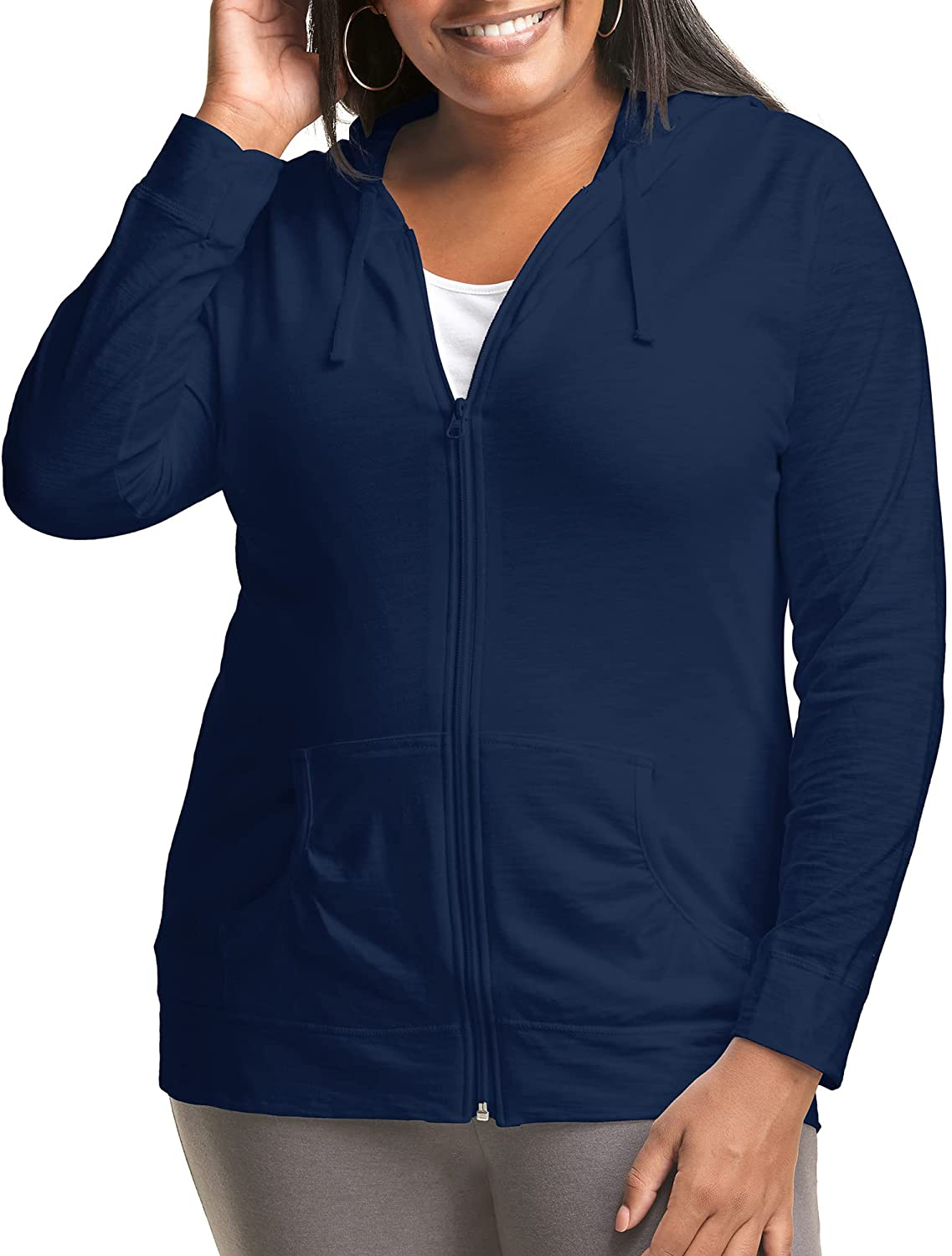 JUST MY SIZE plus Size Slub-Cotton Full-Zip Lightweight Women'S Hoodie Apparel & Accessories > Clothing > Activewear Kylie Max