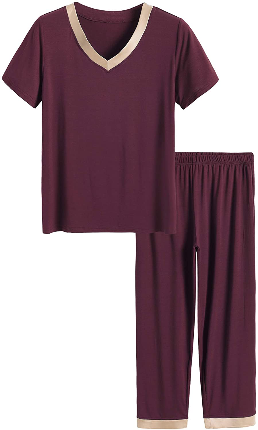Latuza Women's V-neck Sleepwear Short Sleeves Top with Pants Pajama Set Apparel & Accessories > Clothing > Sleepwear & Loungewear > Pajamas Latuza Wine Red Medium