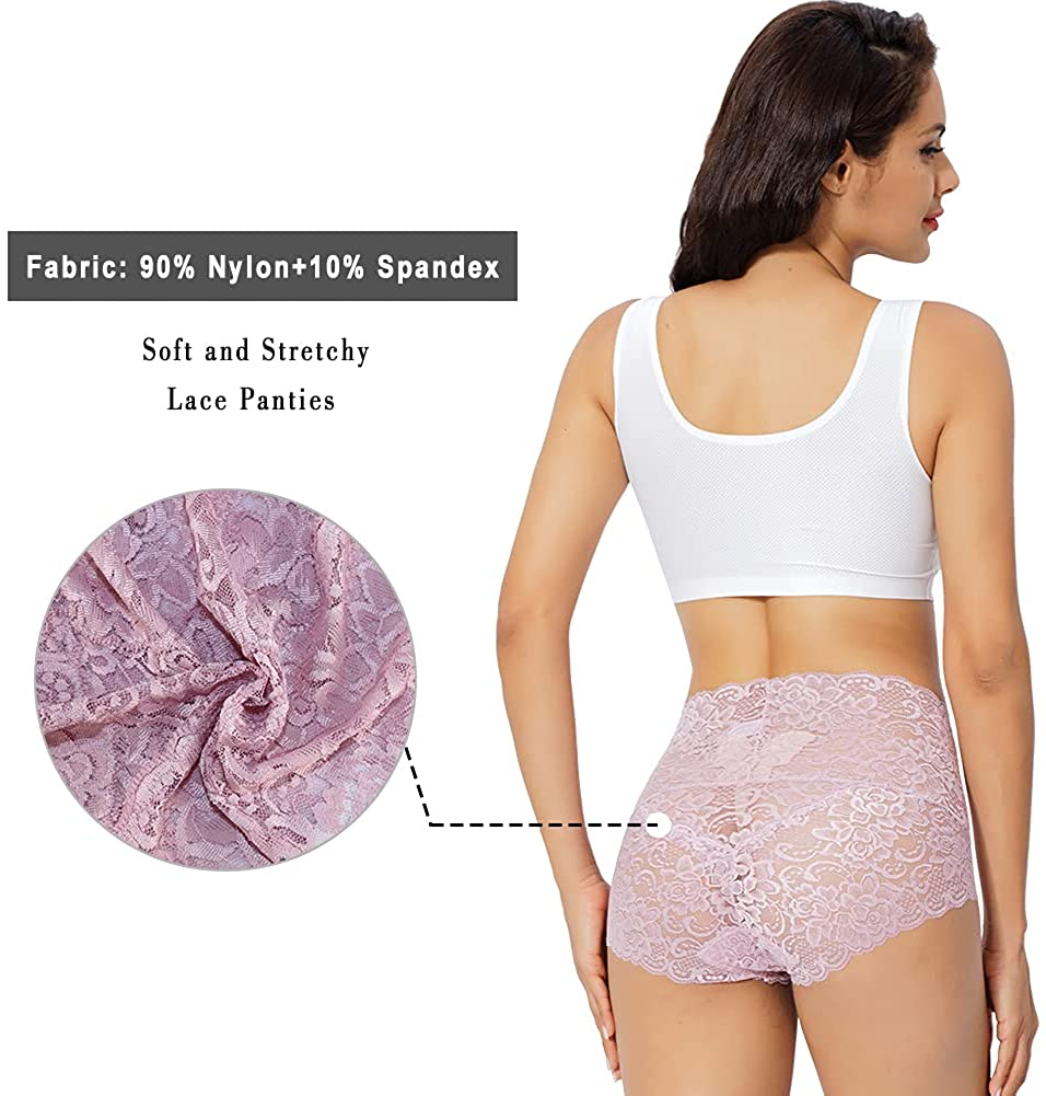 KYY Women'S Lace Underwear High Waist Sexy Panties Full Coverage Briefs 4 Pack Apparel & Accessories > Clothing > Underwear & Socks > Underwear KYY