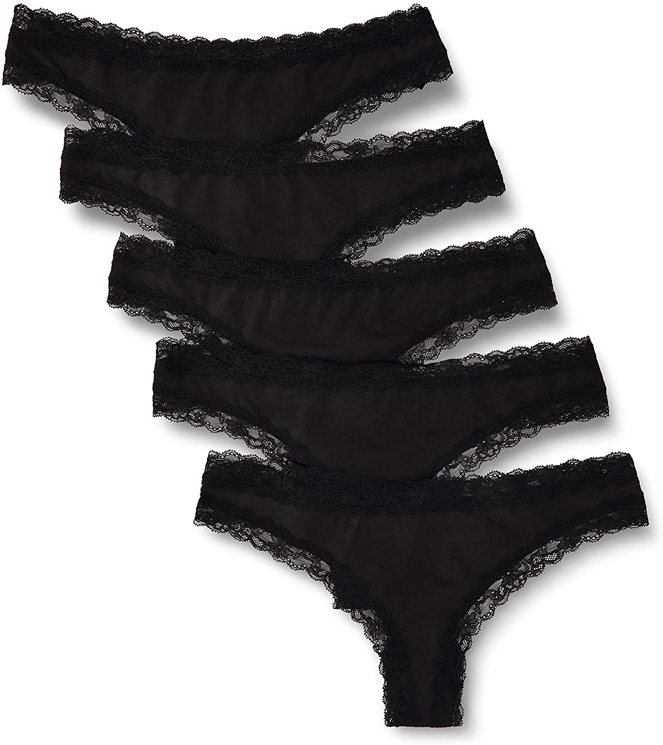 Iris & Lilly Women'S Cotton and Lace Thong Underwear, Pack of 5 Apparel & Accessories > Clothing > Underwear & Socks > Underwear Iris & Lilly Black XX-Large