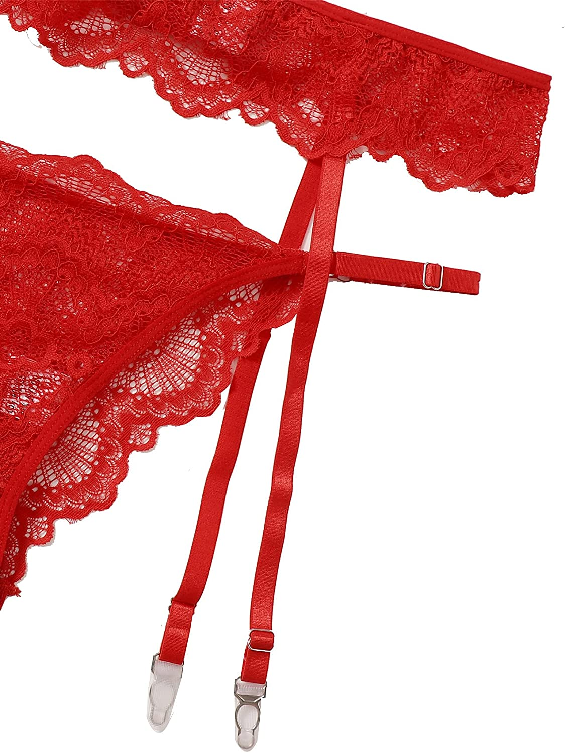 Shein Women'S 3 Piece Floral Lace Lingerie Set with Garter Belts Sexy Bra and Panty Apparel & Accessories > Clothing > Underwear & Socks > Lingerie SheIn
