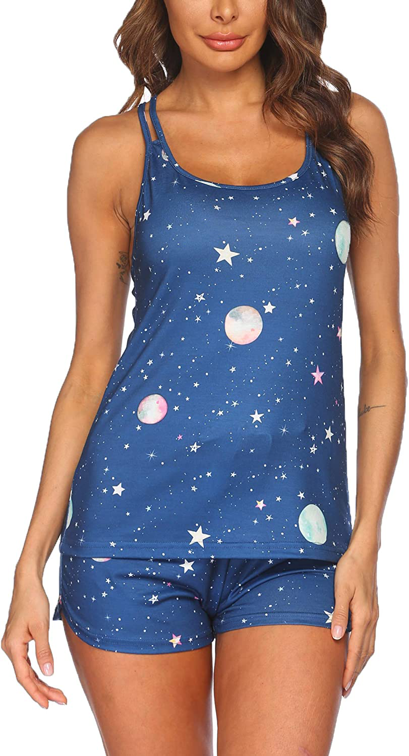 Ekouaer Pajamas Women's Cami Pajama Set Sleeveless Sleepwear Racerback PJ Sets Soft Tank Top Set with Shorts Apparel & Accessories > Clothing > Sleepwear & Loungewear > Pajamas Ekouaer Printed 1 XX-Large
