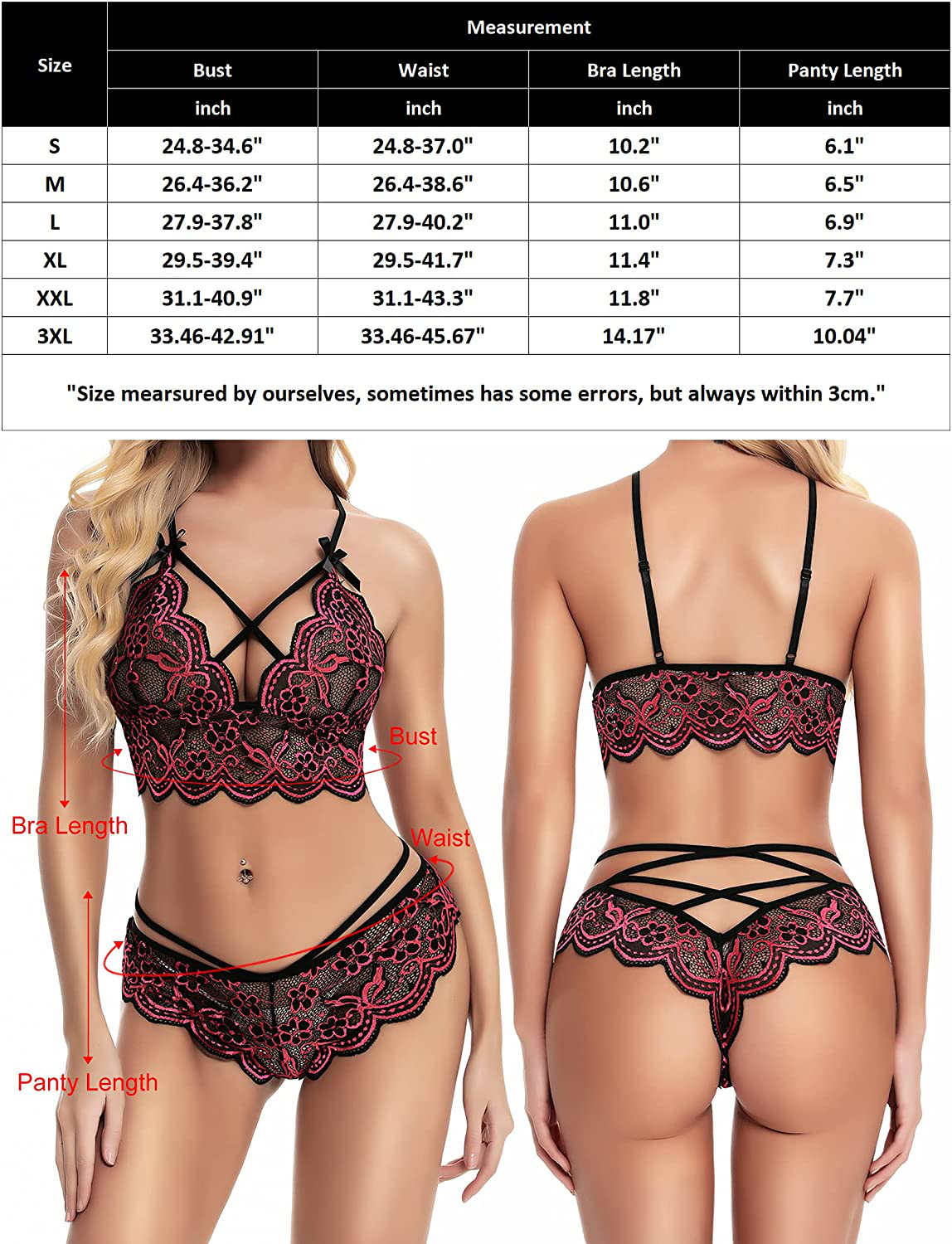 klier Women Sexy Lingerie Set Lace Bra and Panty Sets 2 Piece Strappy Babydoll Bodysuit Apparel & Accessories > Clothing > Underwear & Socks > Lingerie klier