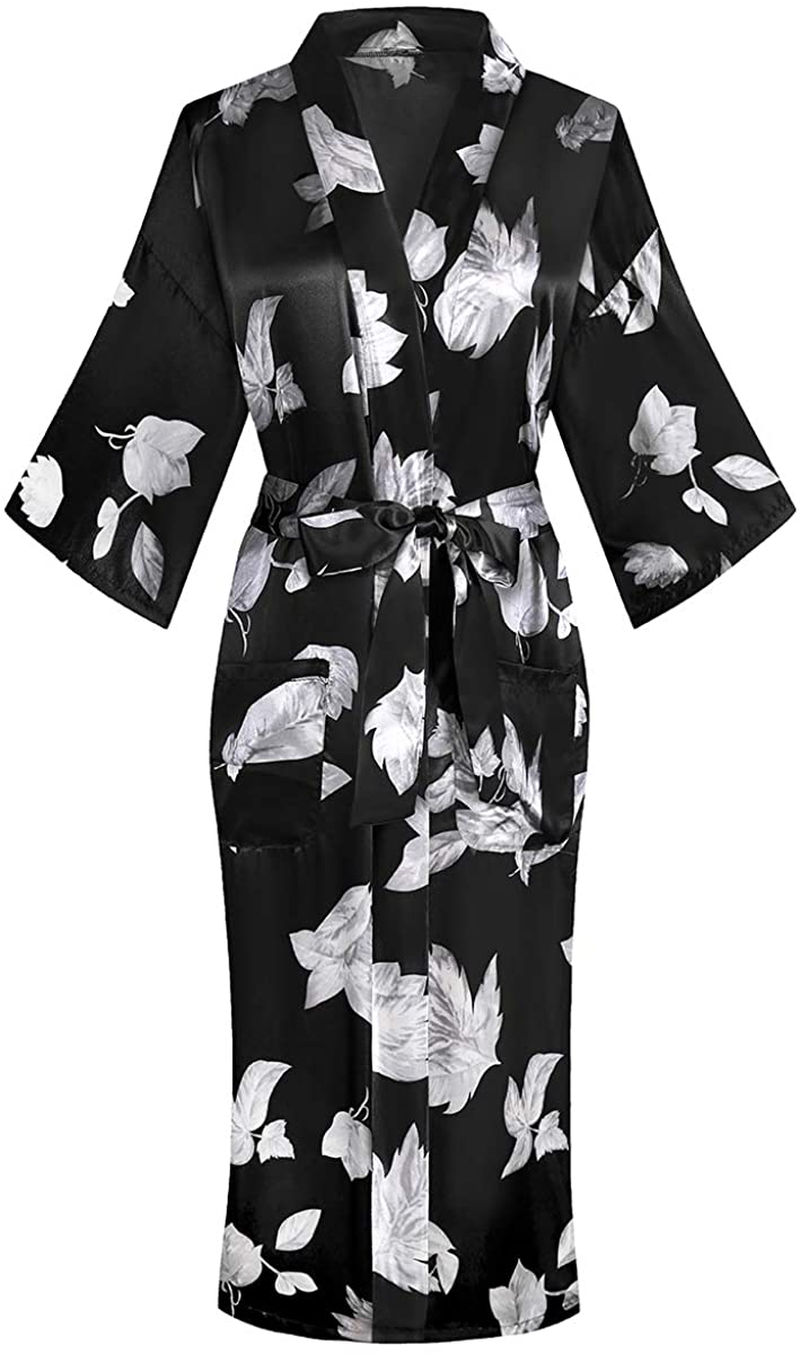 Dandychic Women'S Kimono Robes Lightweight Imitation Silk Sleepwear Long Lightweight Nightgown for Women Apparel & Accessories > Clothing > Sleepwear & Loungewear > Robes DandyChic