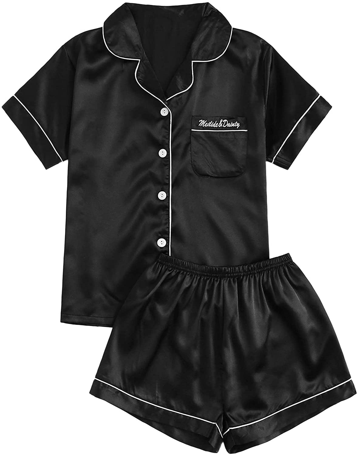 SweatyRocks Women's Short Sleeve Sleepwear Button Down Satin 2 Piece Pajama Set Apparel & Accessories > Clothing > Sleepwear & Loungewear > Pajamas SweatyRocks