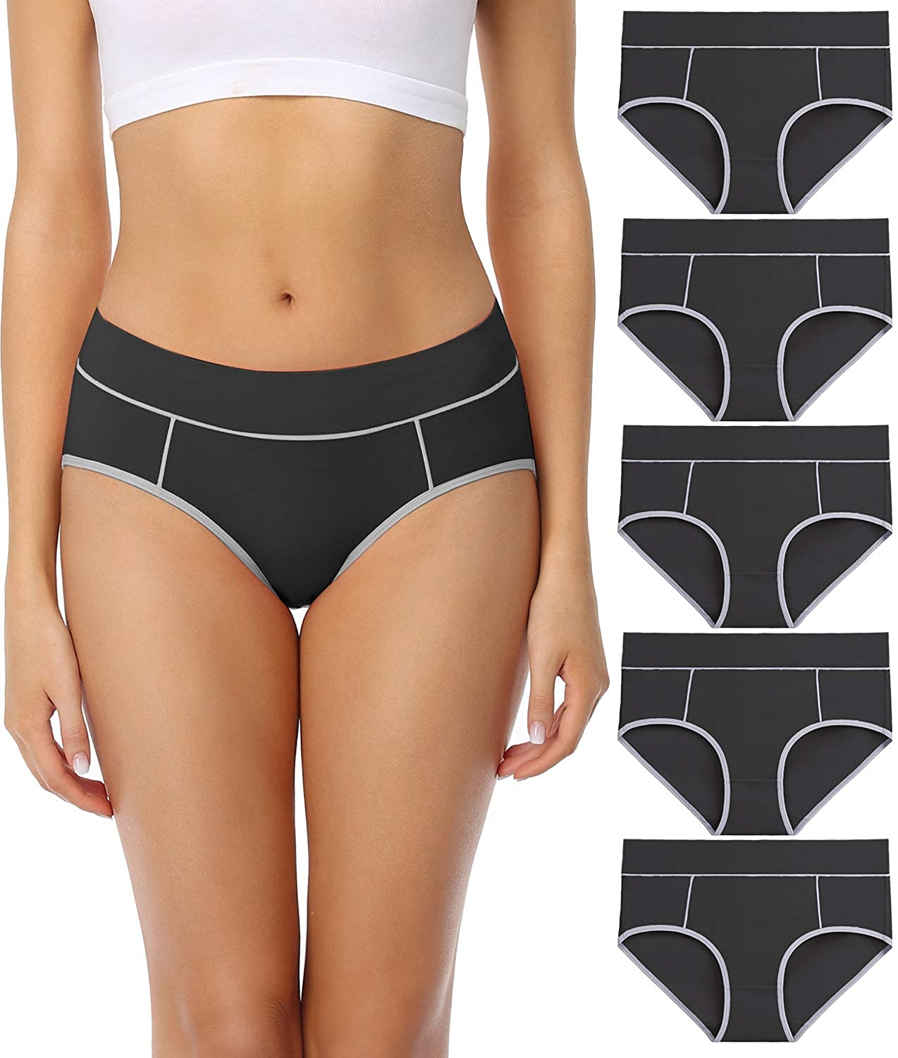 Wirarpa Women'S Cotton Stretch Underwear Comfy Mid Waisted Briefs Ladies Breathable Panties Multipack Apparel & Accessories > Clothing > Underwear & Socks > Underwear KYLIE MAX Black-5 Pack XX-Large