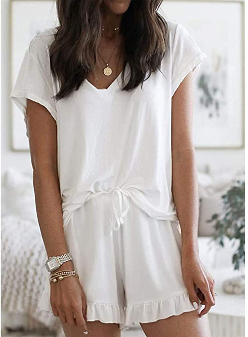 Luckymore Women'S Pajama Short Sleeve Sleepwear Soft Pj Set V Neck Top and Shorts Pajamas Set Apparel & Accessories > Clothing > Sleepwear & Loungewear Kylie Max