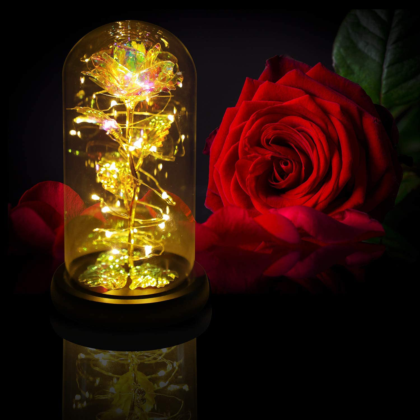 Christmas Rose Gift for her,Women's Gift Birthday Gifts Colorful Artificial Flower Rose Gift Led Light String on Colorful Flower, Last Forever in A Glass Dome, Unique Gift for Her,Thanksgiving Gift Arts & Entertainment > Party & Celebration > Gift Giving CQX
