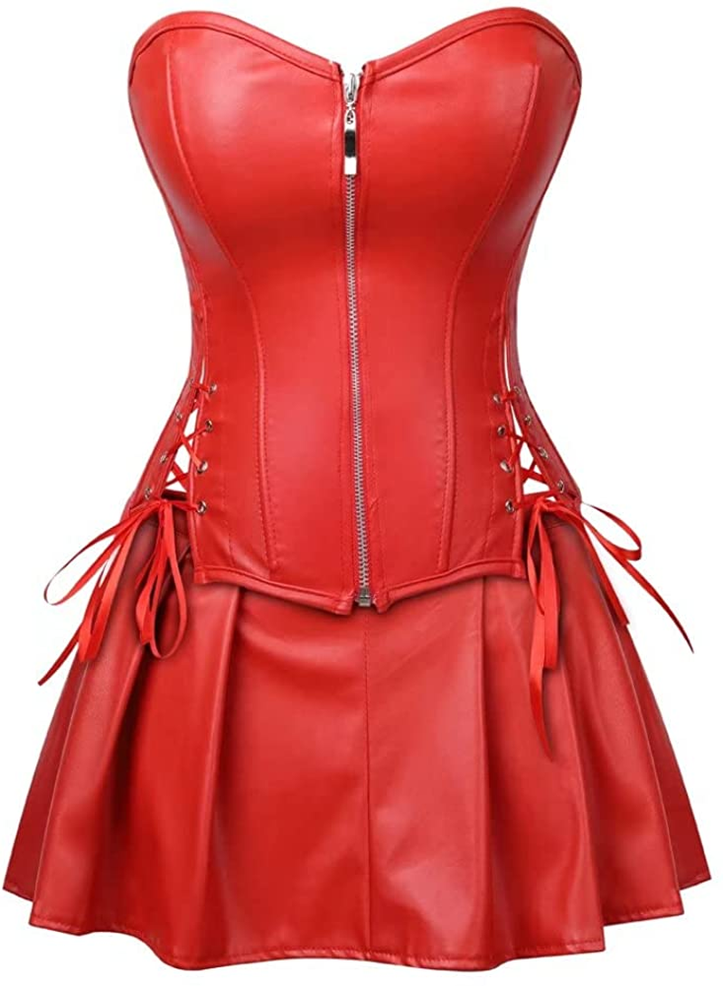 Leather Corsets for Women Bustier Lingerie Top Punk Rock Waist Cincher Basque Halloween Costume Apparel & Accessories > Clothing > Underwear & Socks > Lingerie jutrisujo