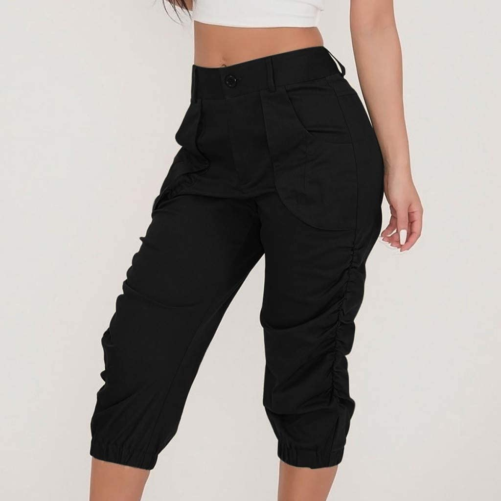 Burband Womens Jersey Capris Cargo Sweatpants Drawstring Waist Cropped Jogger Athletic Sports Gym Pants with Side Pockets Apparel & Accessories > Clothing > Underwear & Socks > Shapewear Burband