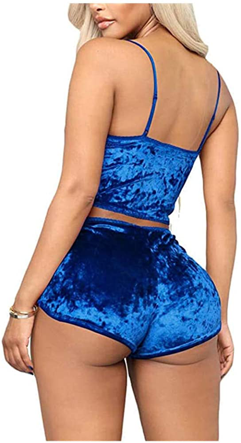 Women Sexy Velvet 2 Piece Outfit Spaghetti Strap Leopard Tie Dye Cami Crop Top + Shorts Bottom Sleepwear Pajama Set Nightwear Apparel & Accessories > Clothing > Sleepwear & Loungewear Kylie Max