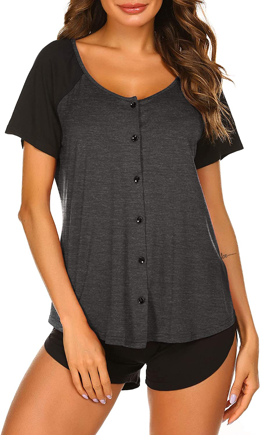 Ekouaer Women's Pajama Short Sleeve Sleepwear Soft Pj Set Top and Shorts Pajamas Set Apparel & Accessories > Clothing > Sleepwear & Loungewear > Pajamas Ekouaer Style 1_deep Grey X-Large