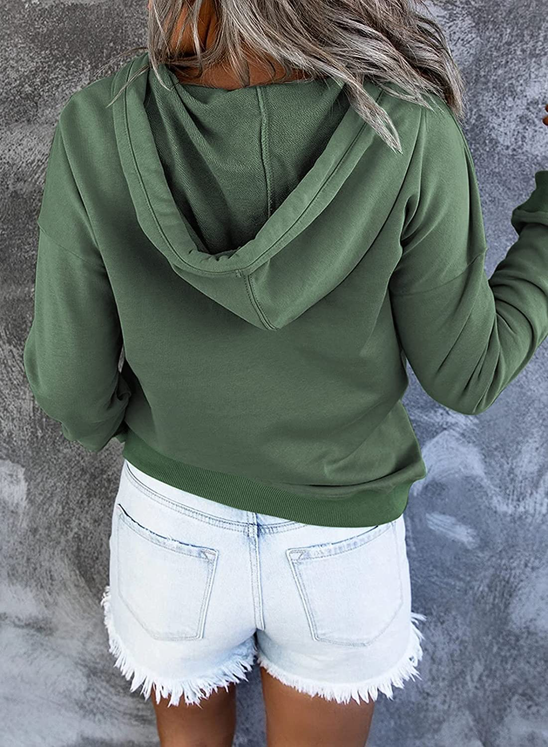 Dokotoo Womens Casual Button Collar Drawstring Long Sleeve Hoodies Pullover Sweatshirts Hooded Tops Apparel & Accessories > Clothing > Activewear Kylie Max