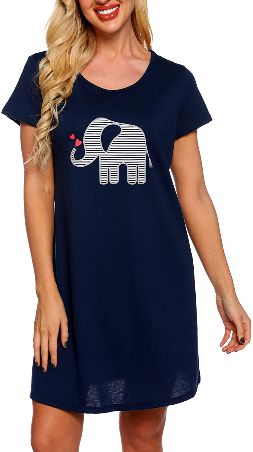 ENJOYNIGHT Sleepwear Women'S Nightgown Printed Sleep Shirt Short Sleeve Sleep Tee Cotton Nightshirt Apparel & Accessories > Clothing > Sleepwear & Loungewear > Nightgowns Kylie Max
